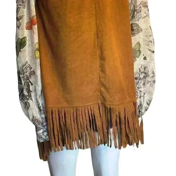 French Laundry Tan Faux Suede Fleece Lined  Draped Front fringe Vest Sz S. G#252 - Picture 7 of 10
